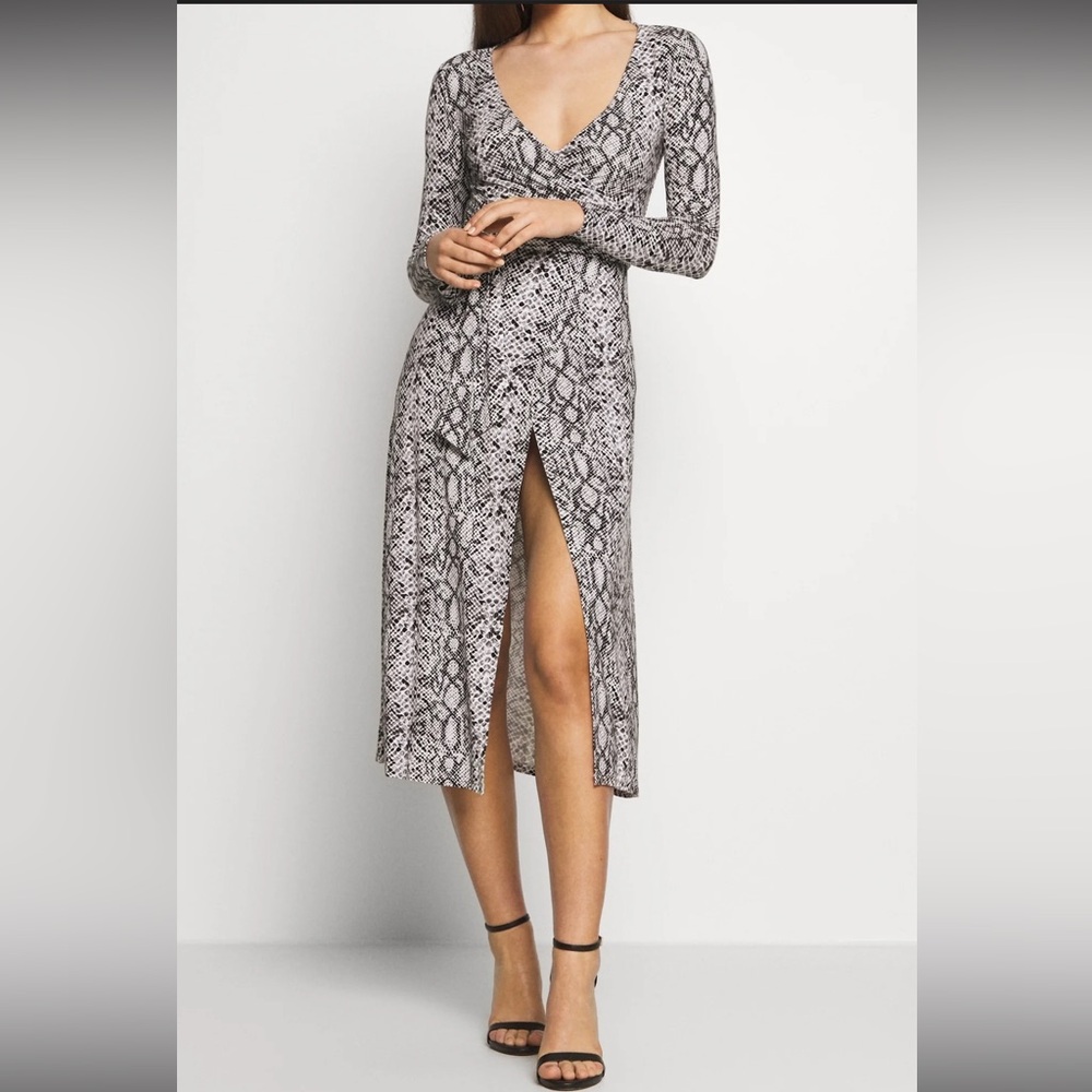 Good American Black and Gray Long Sleeve Maxi Python Print Dress